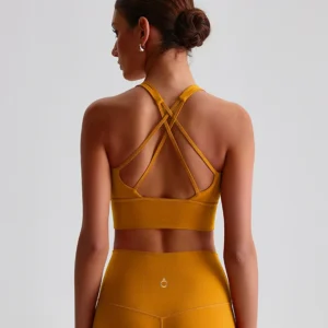 Golden Cross-Back Sports Bra